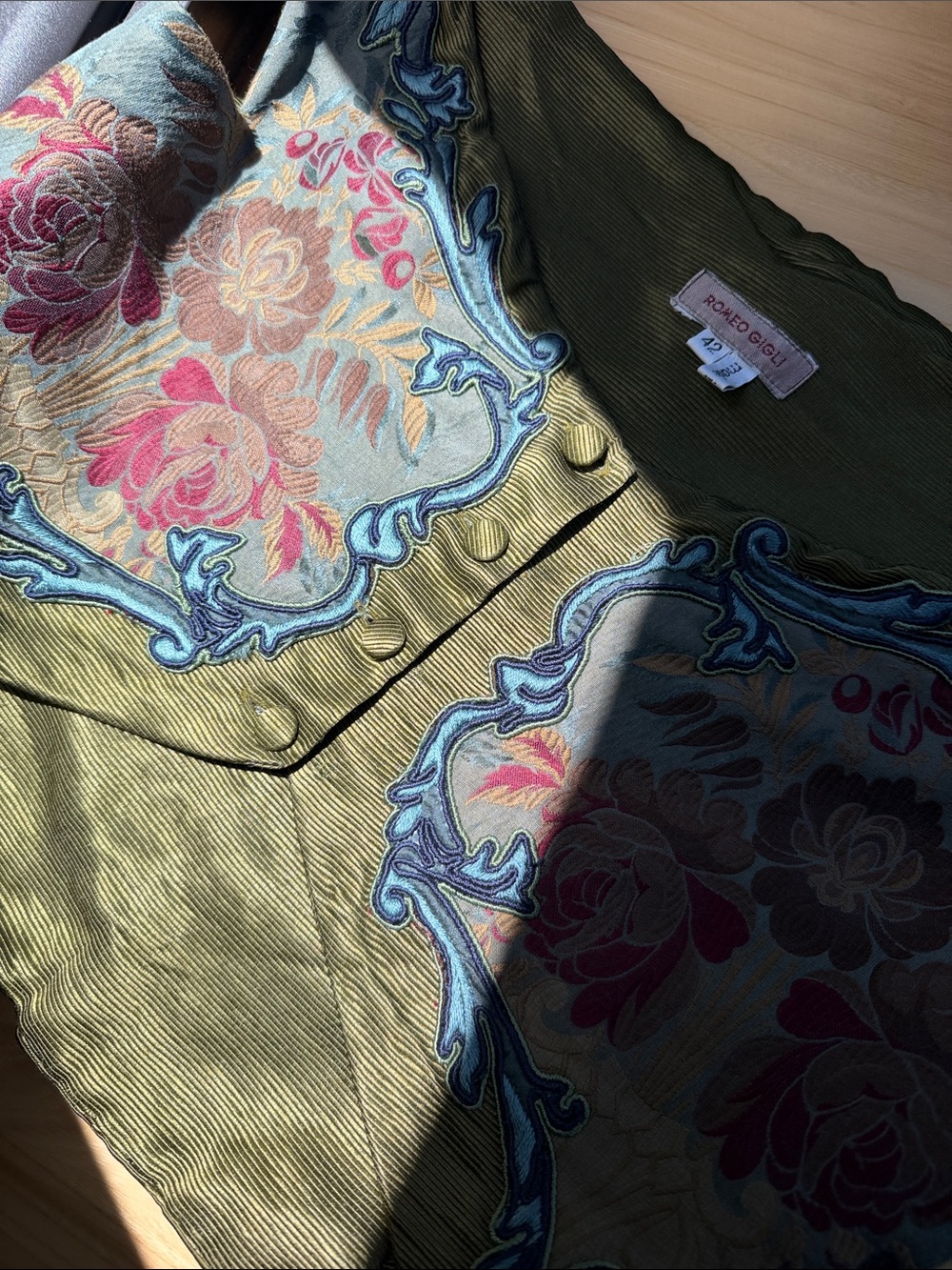 Romeo Gigli Runway Spring 1990 Olive Green Embroidered Brocade Bustier Top - Picture 9 of 11